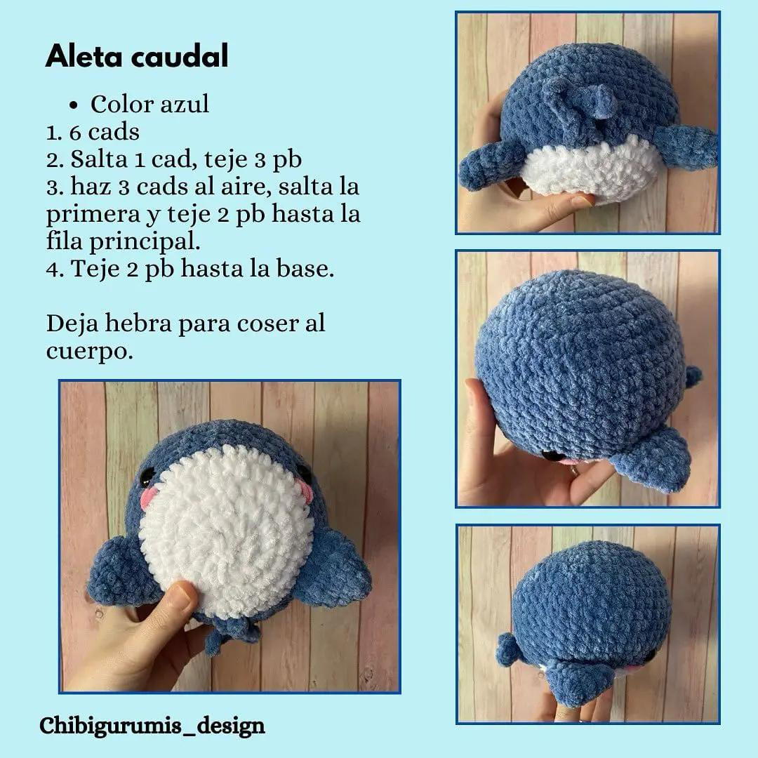 Patrón gratuito Ballenita: Búp bê cá voi xanh móc len bằng sợi nhung