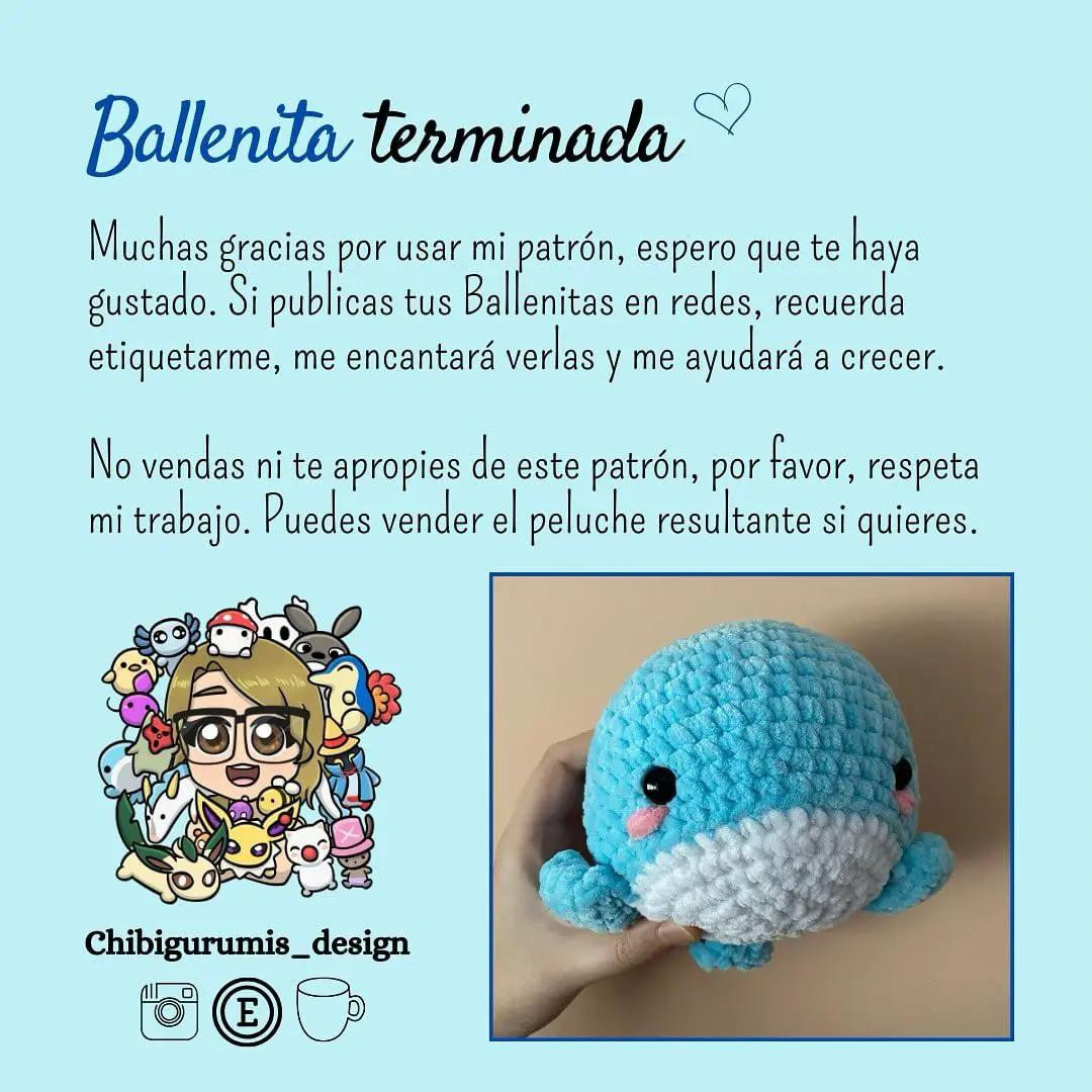 Patrón gratuito Ballenita: Búp bê cá voi xanh móc len bằng sợi nhung