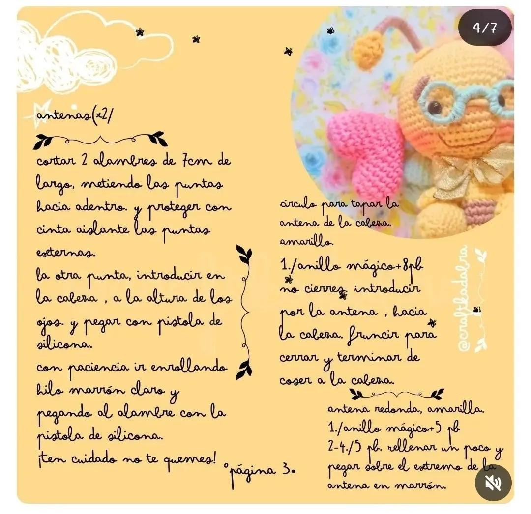 Patrón Gratuito: Búp bê Ong Amigurumi Móc Len Màu Vàng và Hồng với Kính