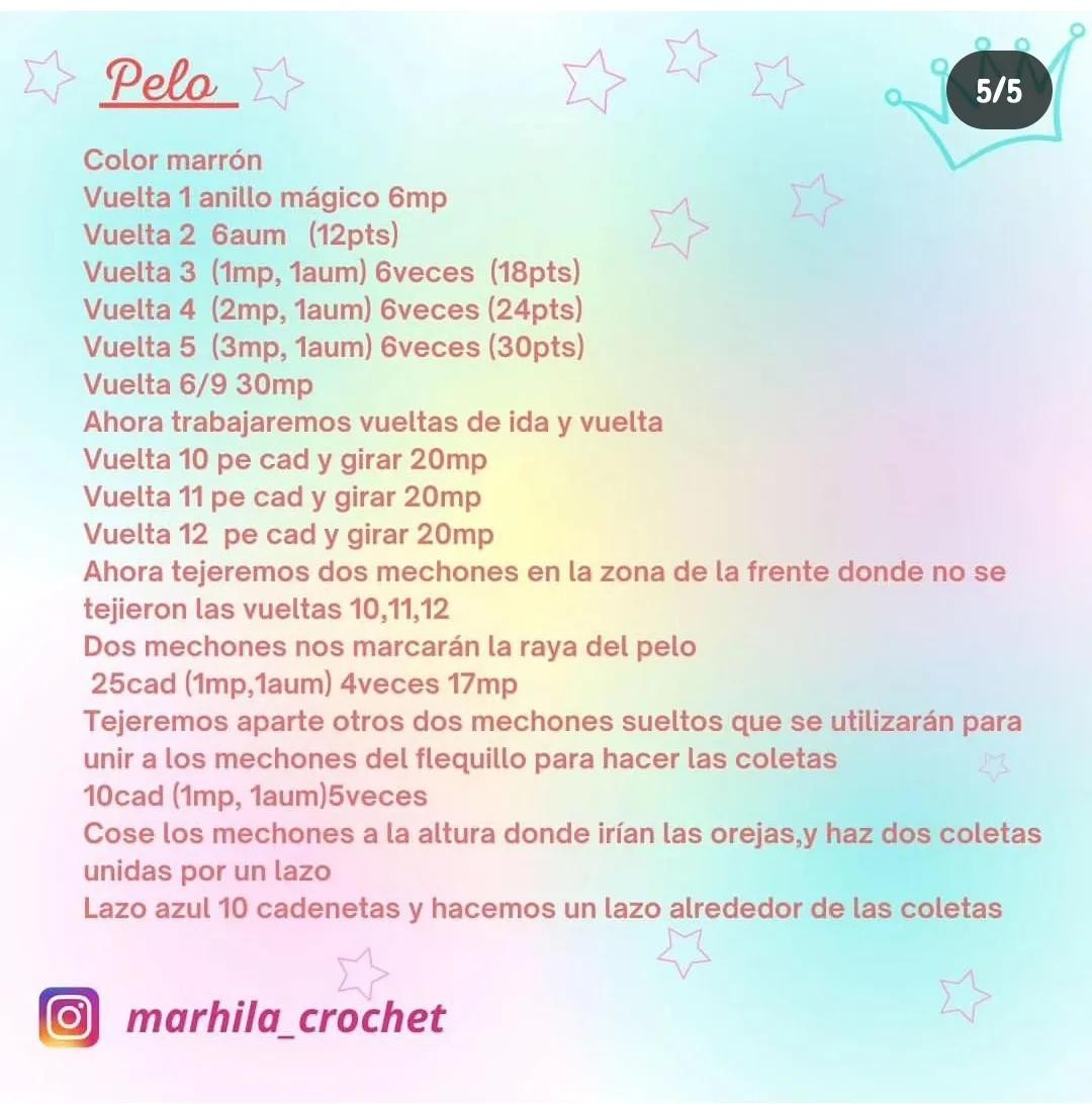 Patrón gratuito búp bê tóc nâu váy xanh