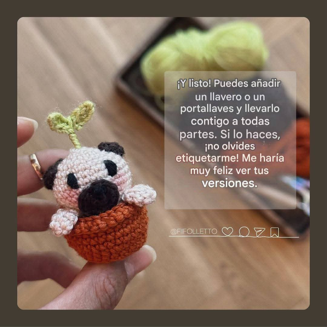 Patrón gratuito: Cachorro de hojas amigurumi en maceta terracota