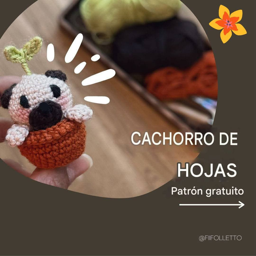 Patrón gratuito: Cachorro de hojas amigurumi en maceta terracota