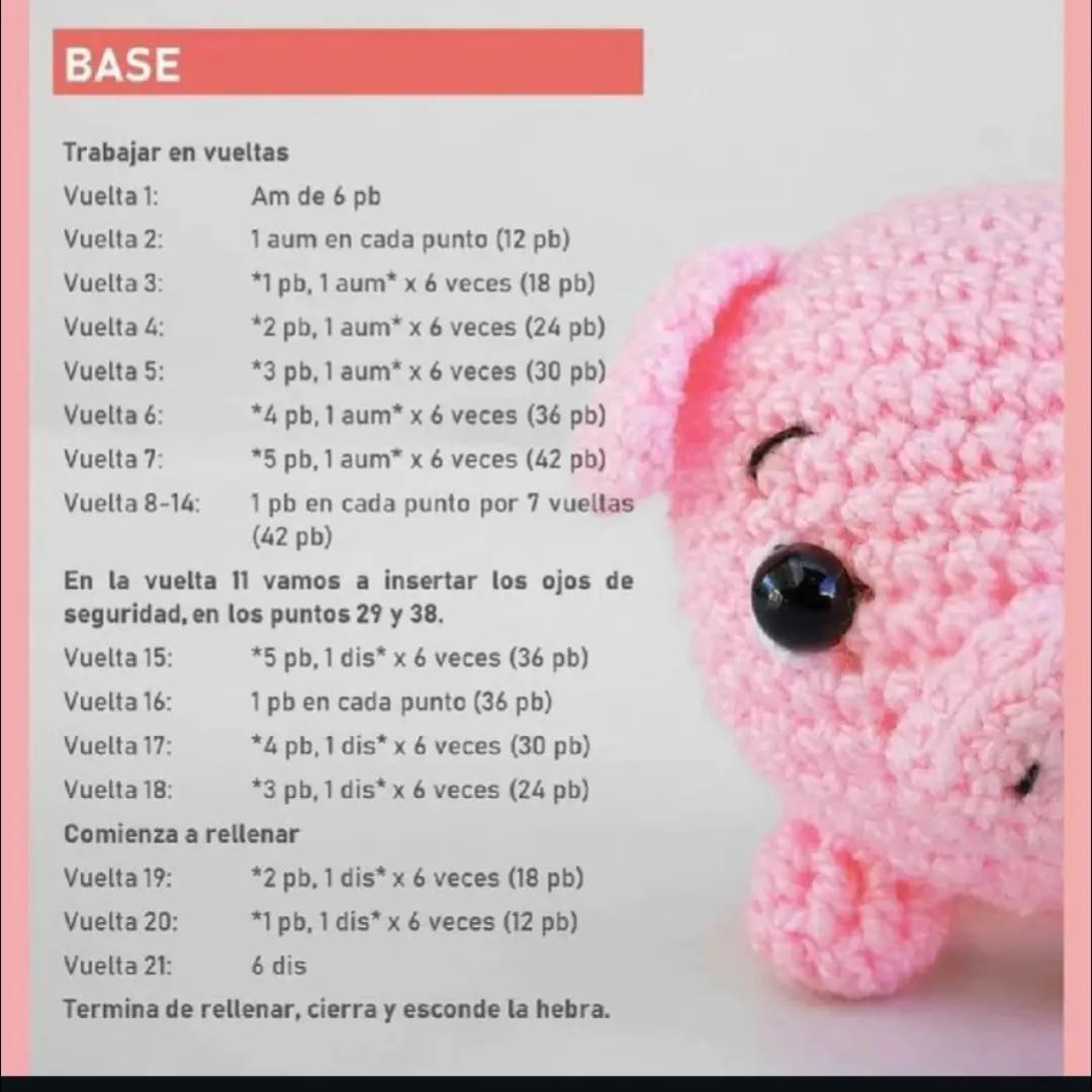 Patrón Gratuito Chanchito Amigurumi Rosa