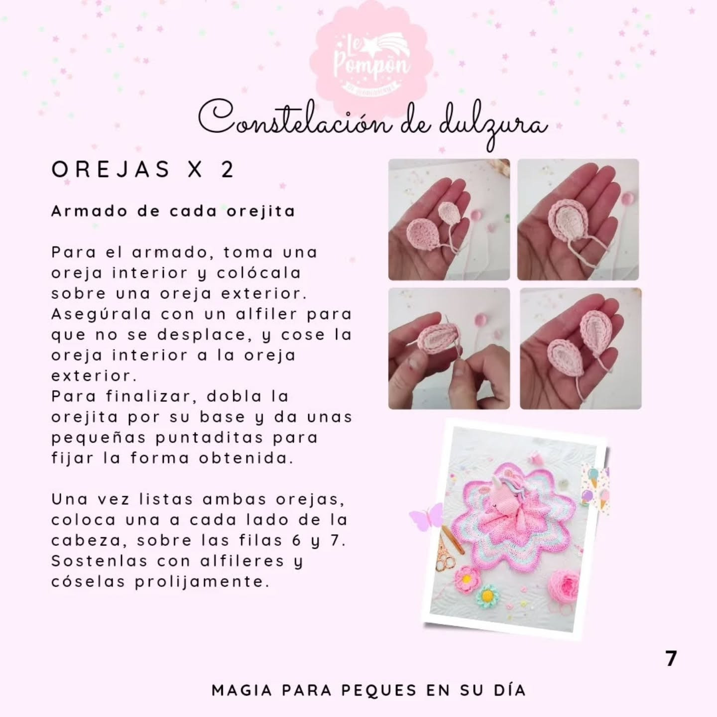 Patrón gratuito Constelación de dulzura: Unicornio amigurumi con mantita en tonos pastel rosa y azul