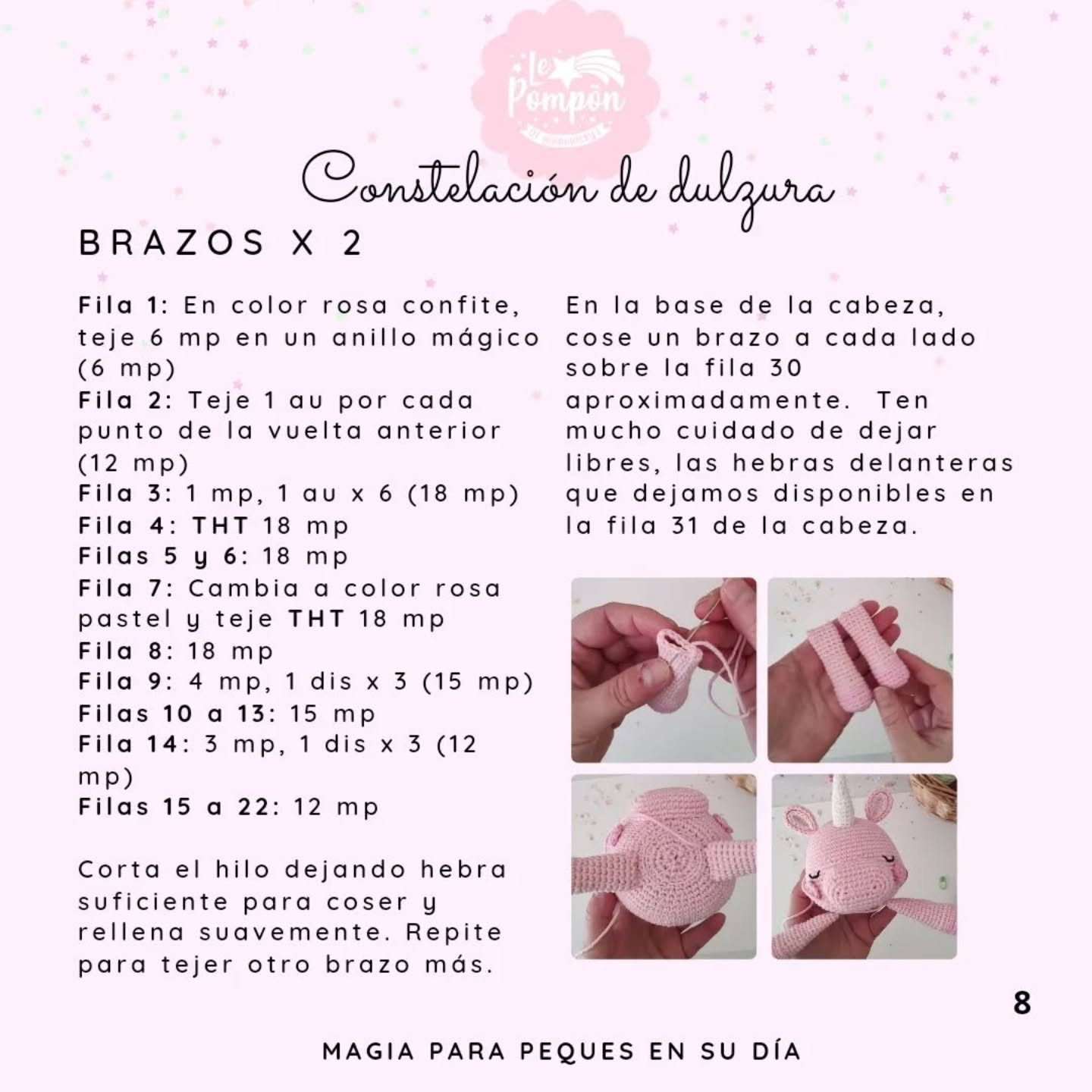 Patrón gratuito Constelación de dulzura: Unicornio amigurumi con mantita en tonos pastel rosa y azul