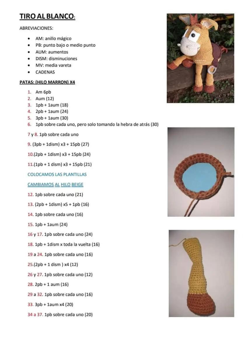 Patrón Gratuito Crochet Tiro al Blanco: Burro Amigurumi de Toy Story con Silla y Estribos