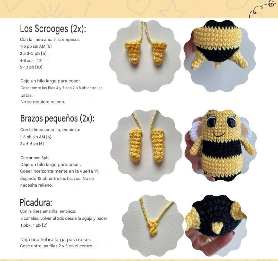 Patrón gratuito de abeja Beezu amigurumi con instrucciones paso a paso