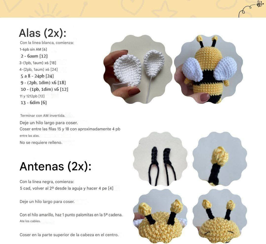 Patrón gratuito de abeja Beezu amigurumi con instrucciones paso a paso