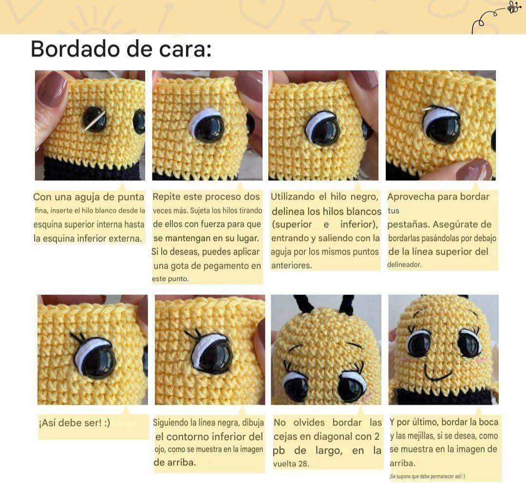 Patrón gratuito de abeja Beezu amigurumi con instrucciones paso a paso
