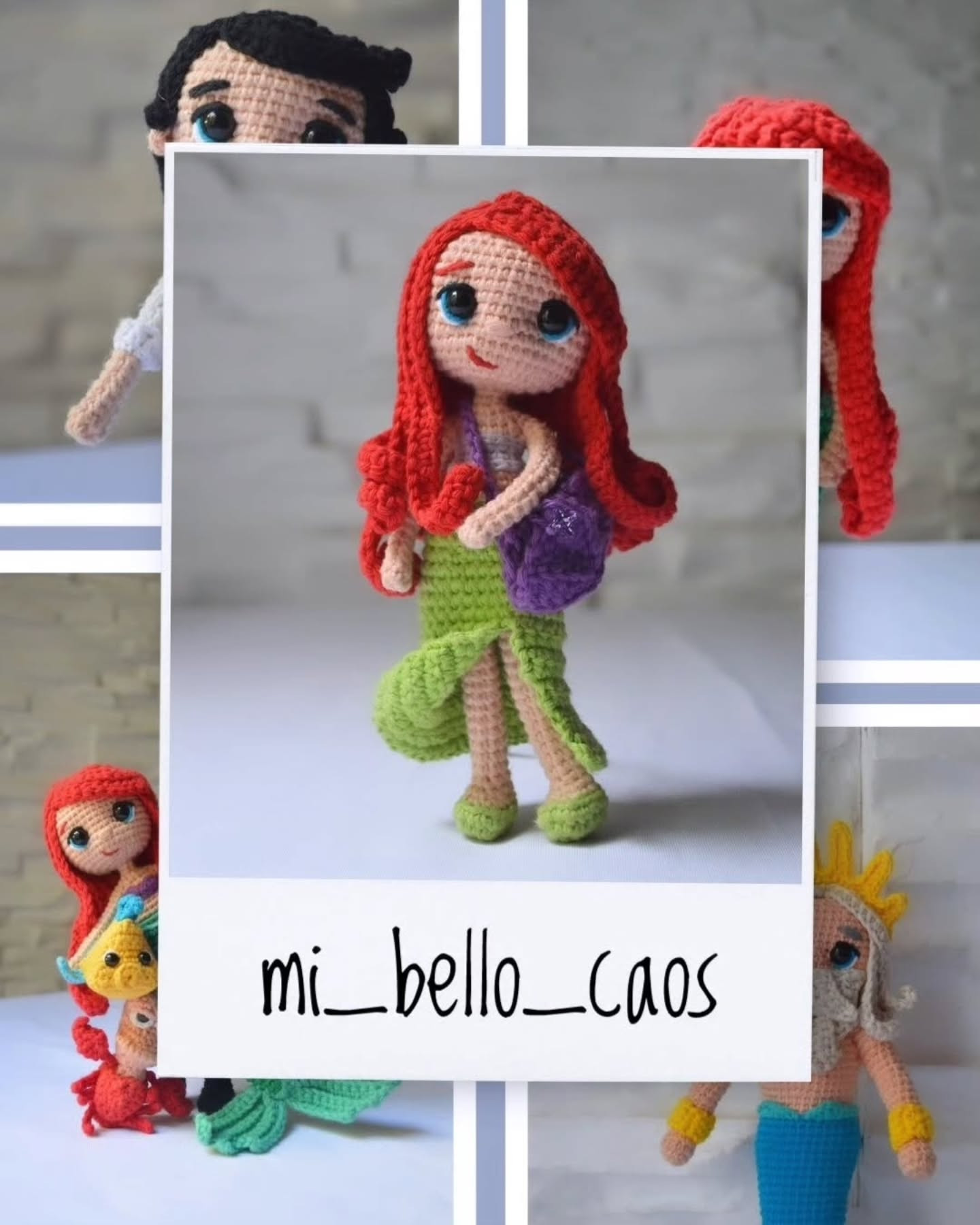 Patrón gratuito de amigurumi Ariel versión moderna con cabello rojo y cola verde
