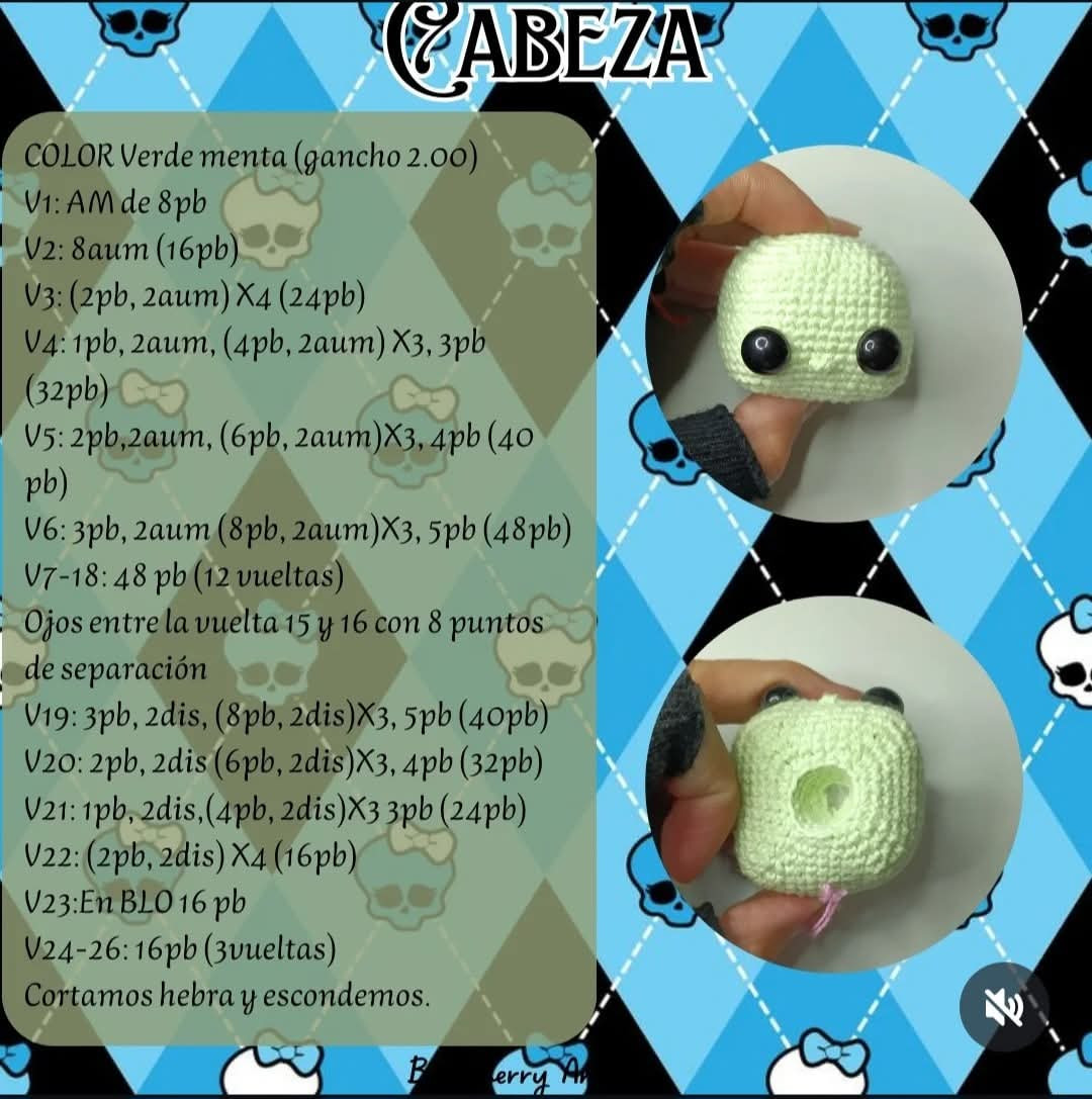 Patrón gratuito de amigurumi Frankie Stein: Guía paso a paso con materiales y abreviaturas