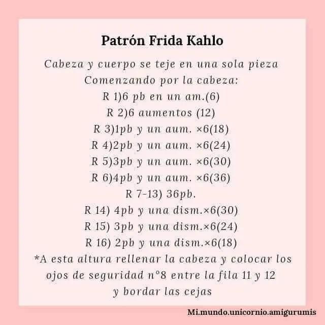 Patron gratuito de amigurumi Frida Kahlo