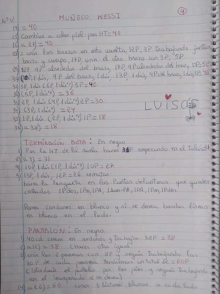 Patrón gratuito de amigurumi Lionel Messi con uniforme de Argentina, guías paso a paso escritas a mano