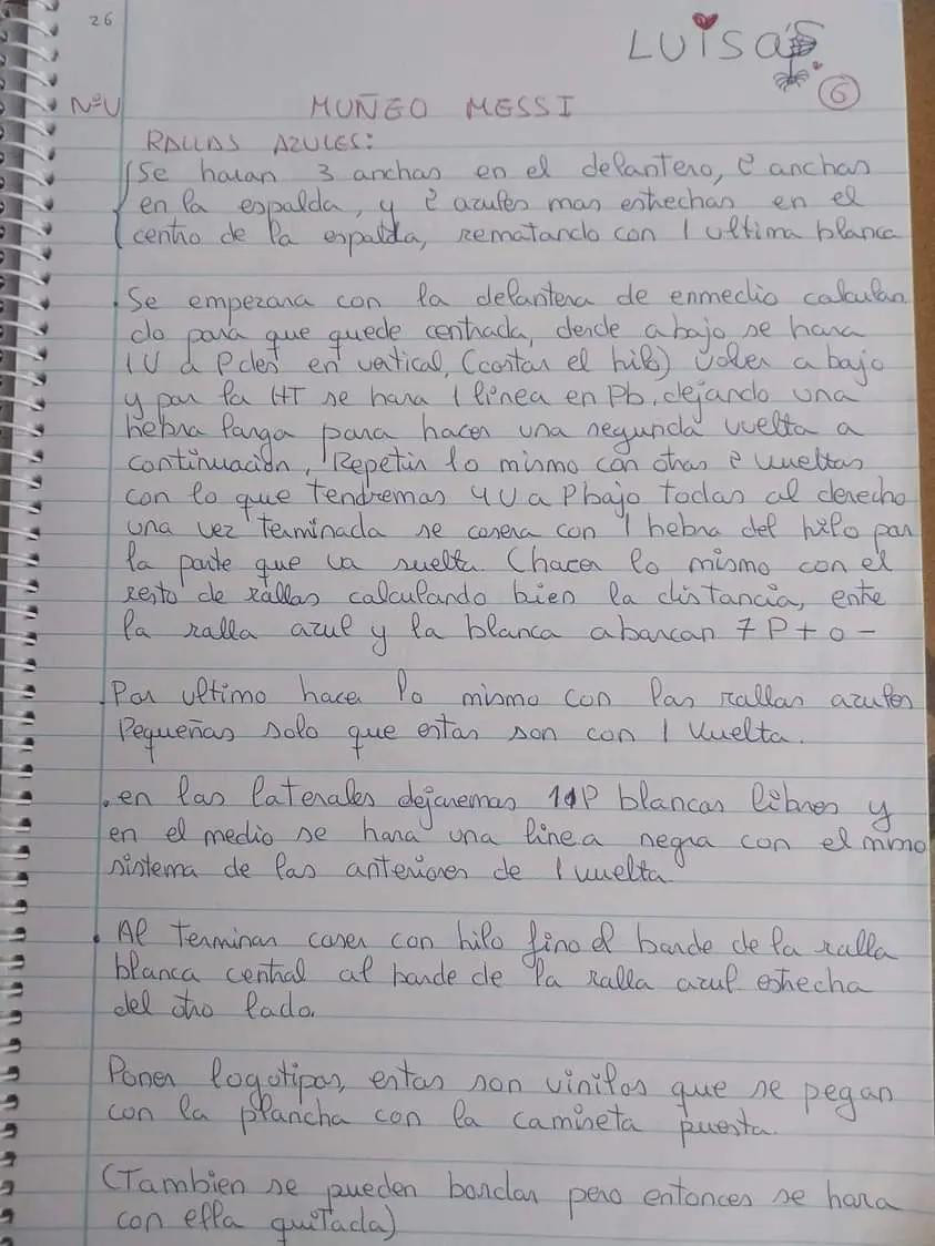 Patrón gratuito de amigurumi Lionel Messi con uniforme de Argentina, guías paso a paso escritas a mano