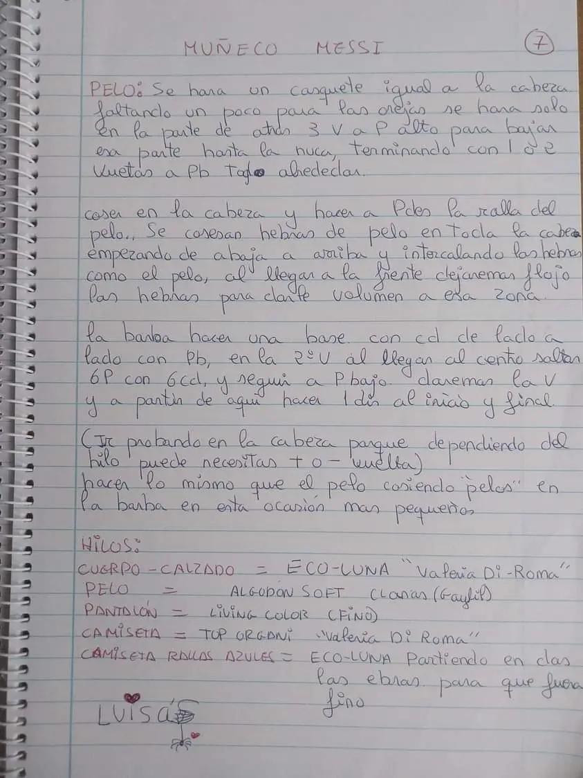 Patrón gratuito de amigurumi Lionel Messi con uniforme de Argentina, guías paso a paso escritas a mano