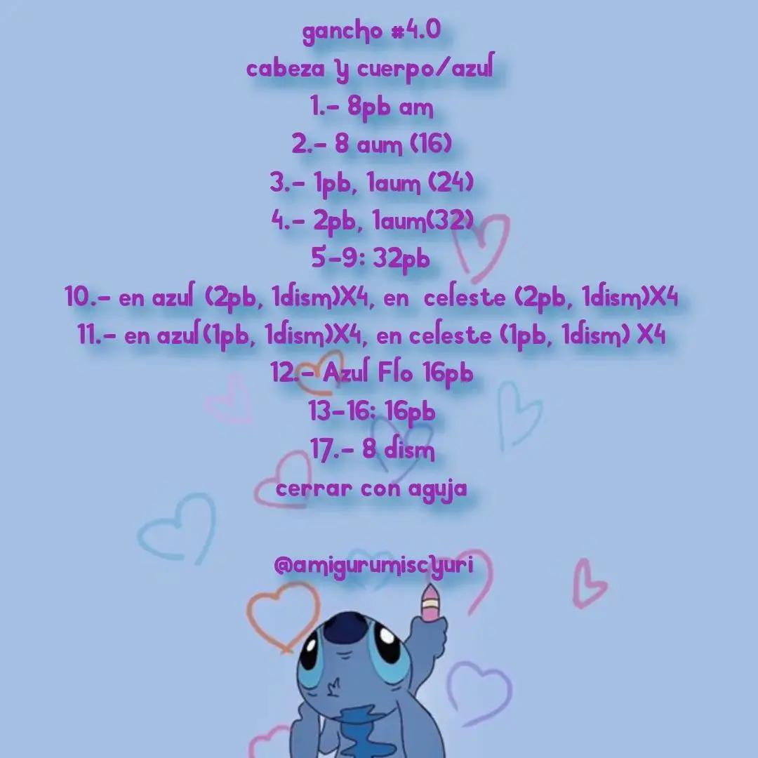 Patrón gratuito de amigurumi Mini Stitch azul con corazón rojo