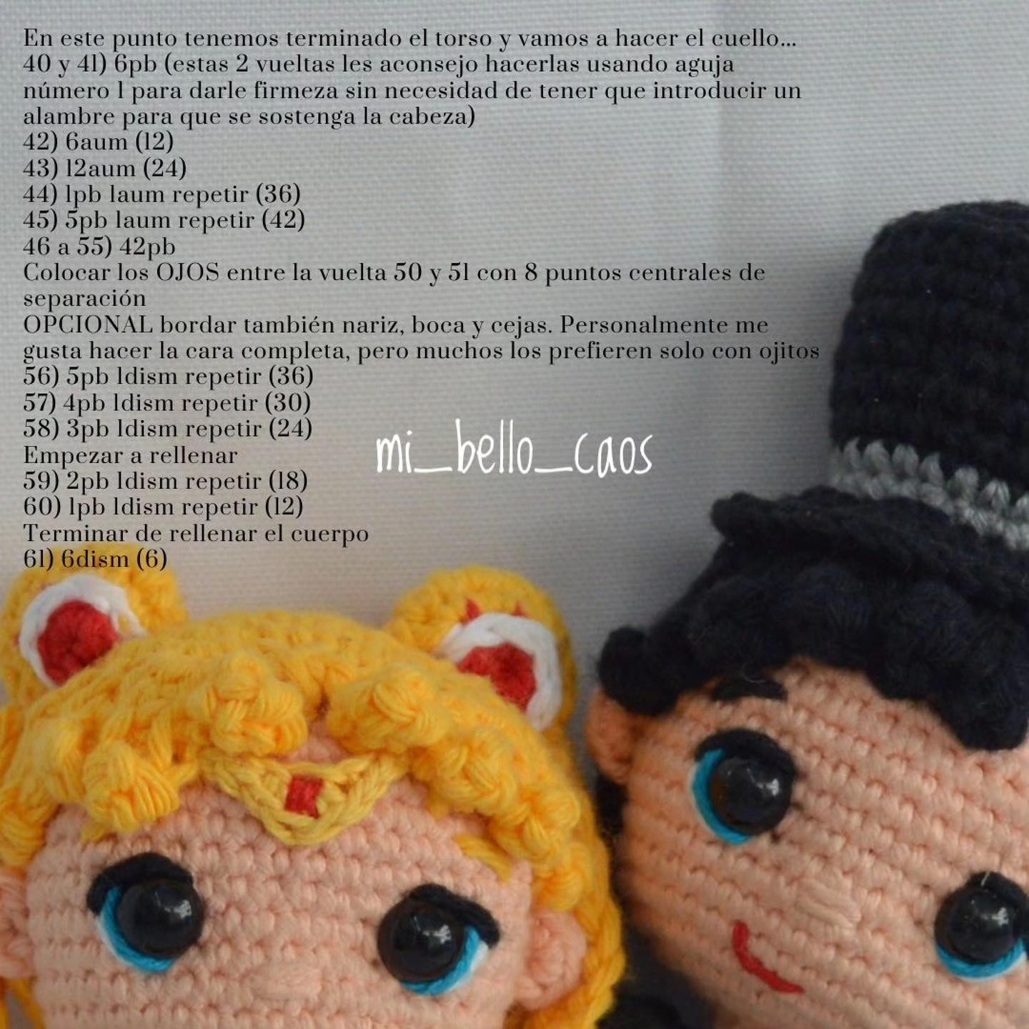 Patrón gratuito de amigurumi Tuxedo Mask con instrucciones paso a paso y diagramas en español