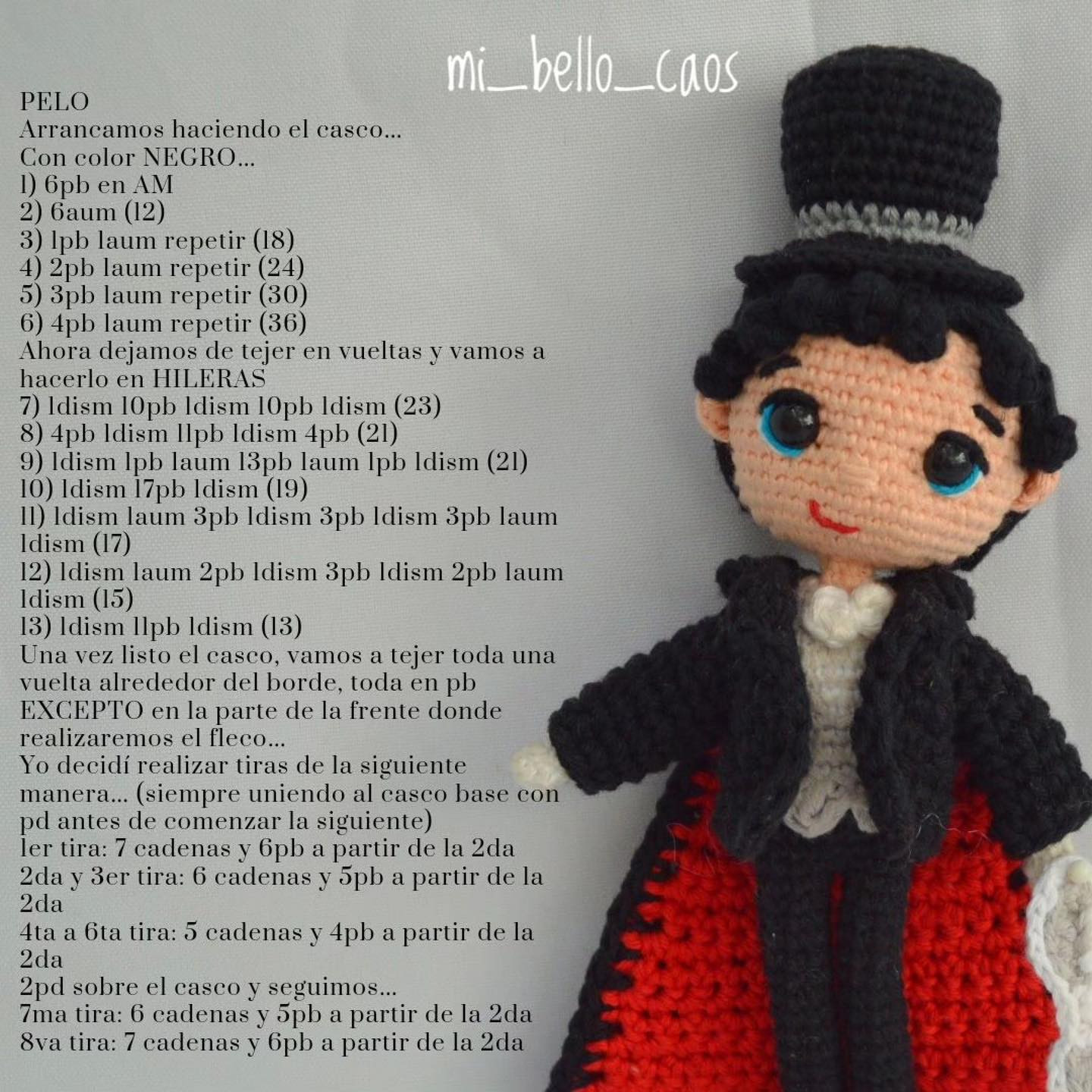 Patrón gratuito de amigurumi Tuxedo Mask con instrucciones paso a paso y diagramas en español