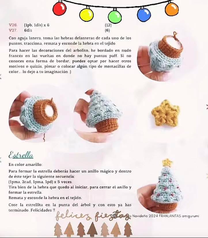 Patrón gratuito de árbol de Navidad amigurumi con estrellas