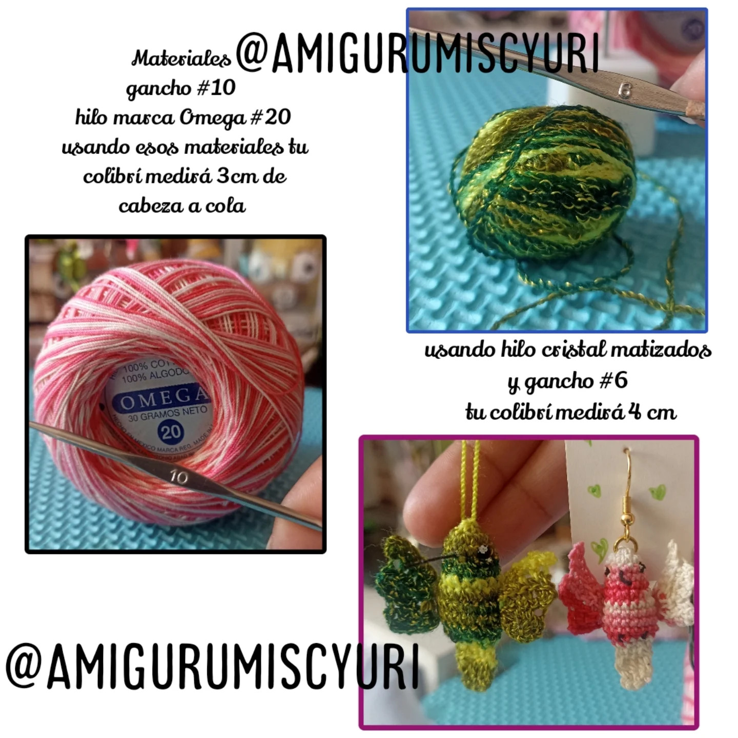 Patrón gratuito de aretes colibrí en amigurumi