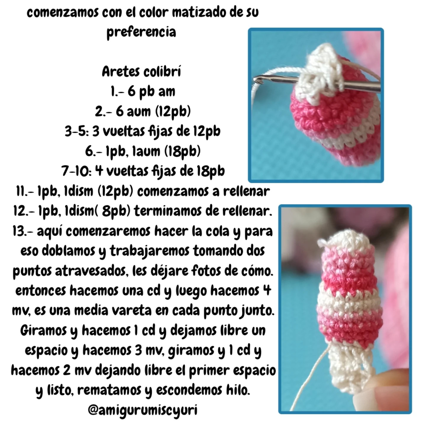 Patrón gratuito de aretes colibrí en amigurumi