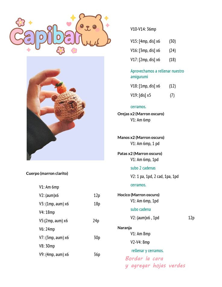 Patrón gratuito de Capibara amigurumi con naranja