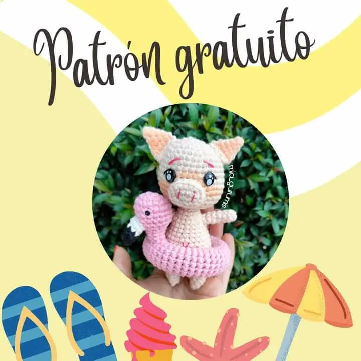 Patrón gratuito de cerdito amigurumi con flotador rosa