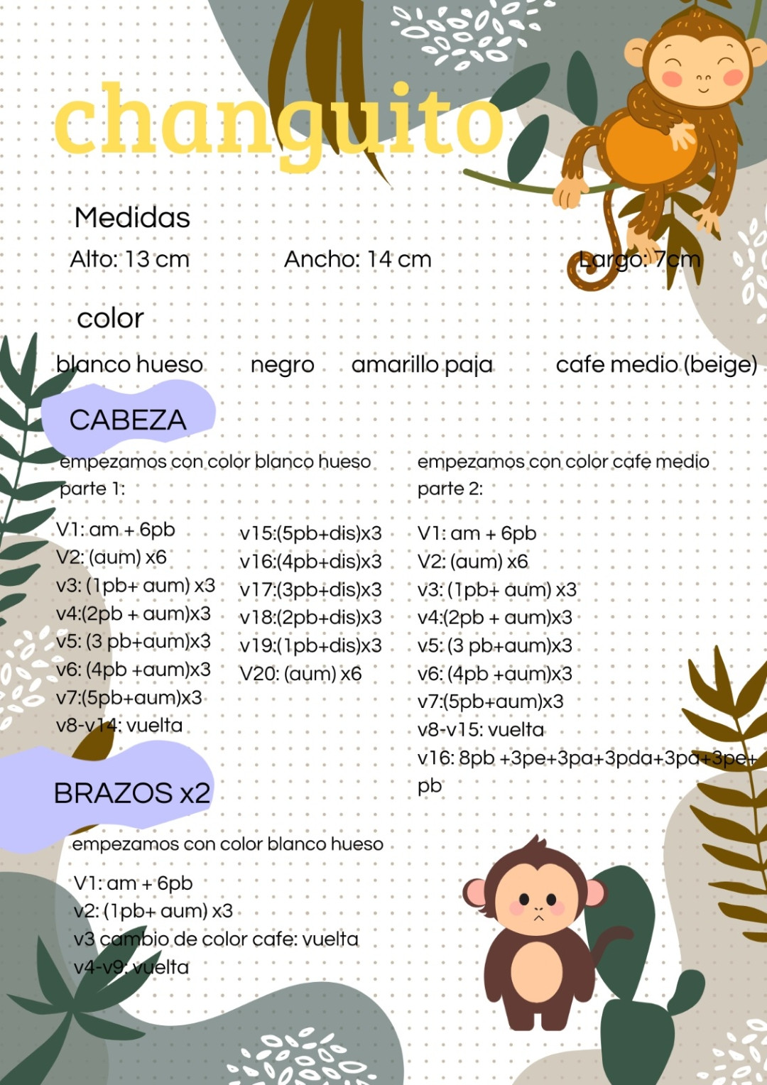 Patrón gratuito de changuito amigurumi con plátano