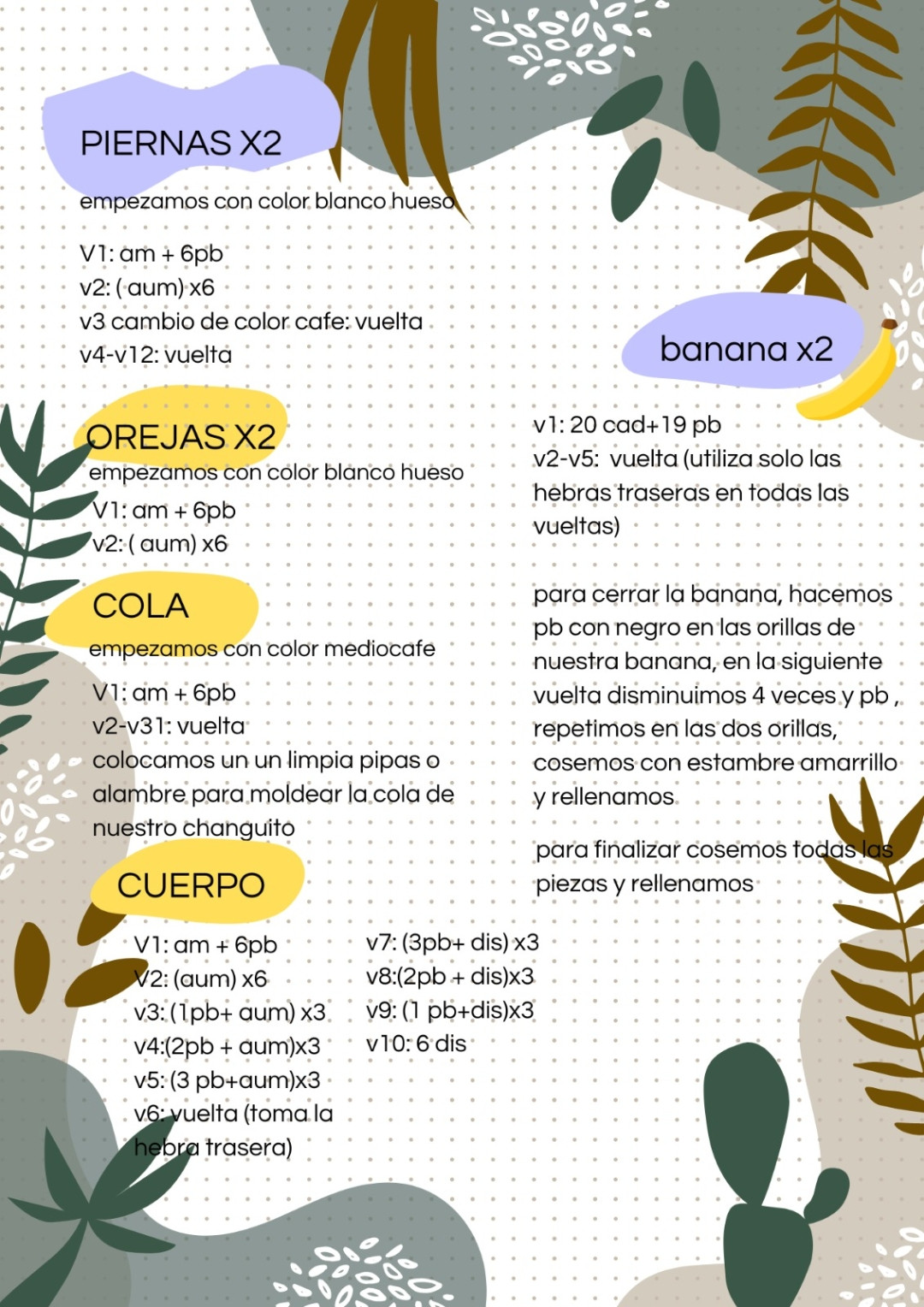 Patrón gratuito de changuito amigurumi con plátano