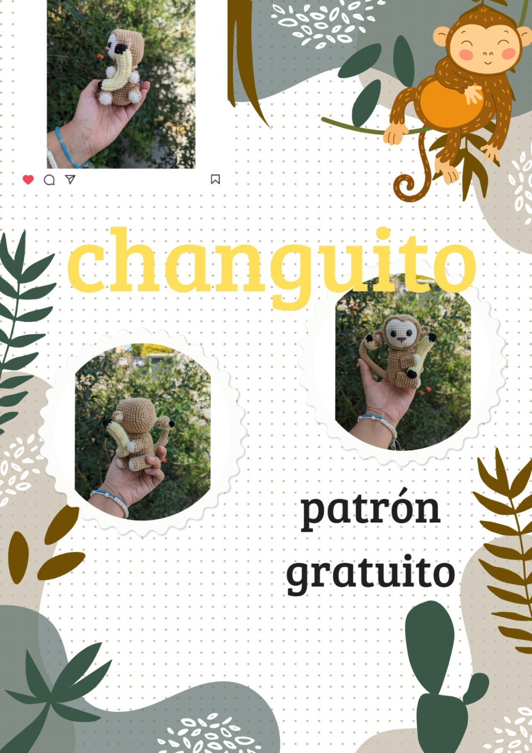 Patrón gratuito de changuito amigurumi con plátano