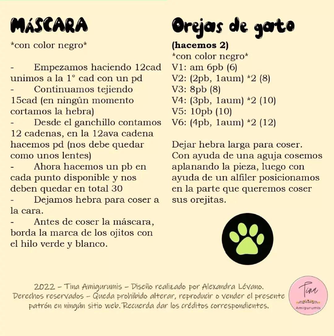 Patrón Gratuito de Chat Noir: Guía Paso a Paso para Tejer Amigurumi con Colores Negro y Amarillo