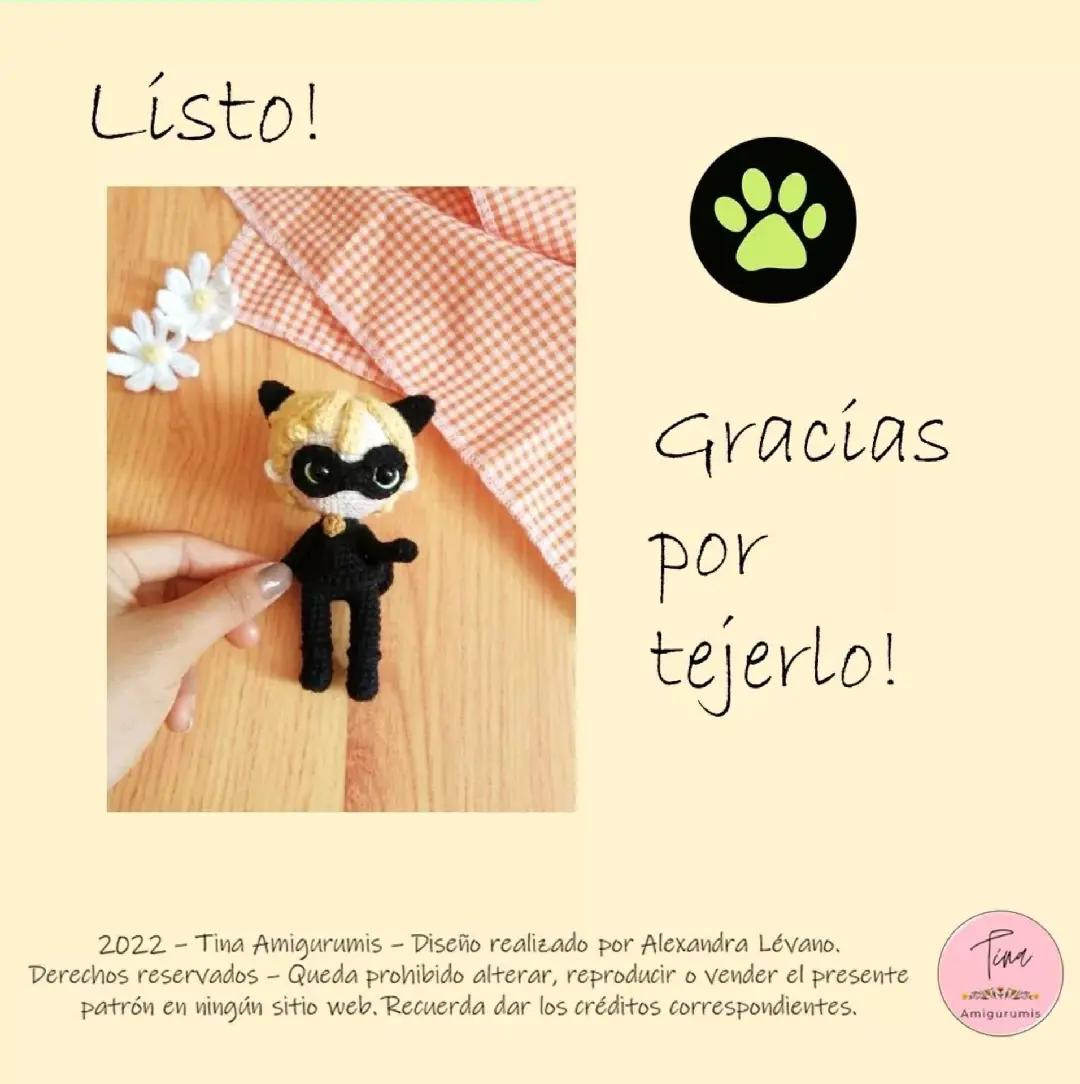 Patrón Gratuito de Chat Noir: Guía Paso a Paso para Tejer Amigurumi con Colores Negro y Amarillo