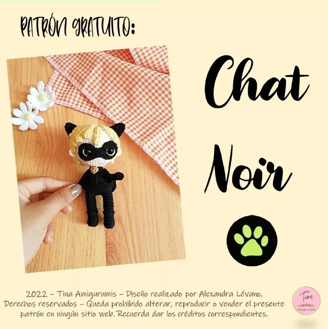 Patrón Gratuito de Chat Noir: Guía Paso a Paso para Tejer Amigurumi con Colores Negro y Amarillo