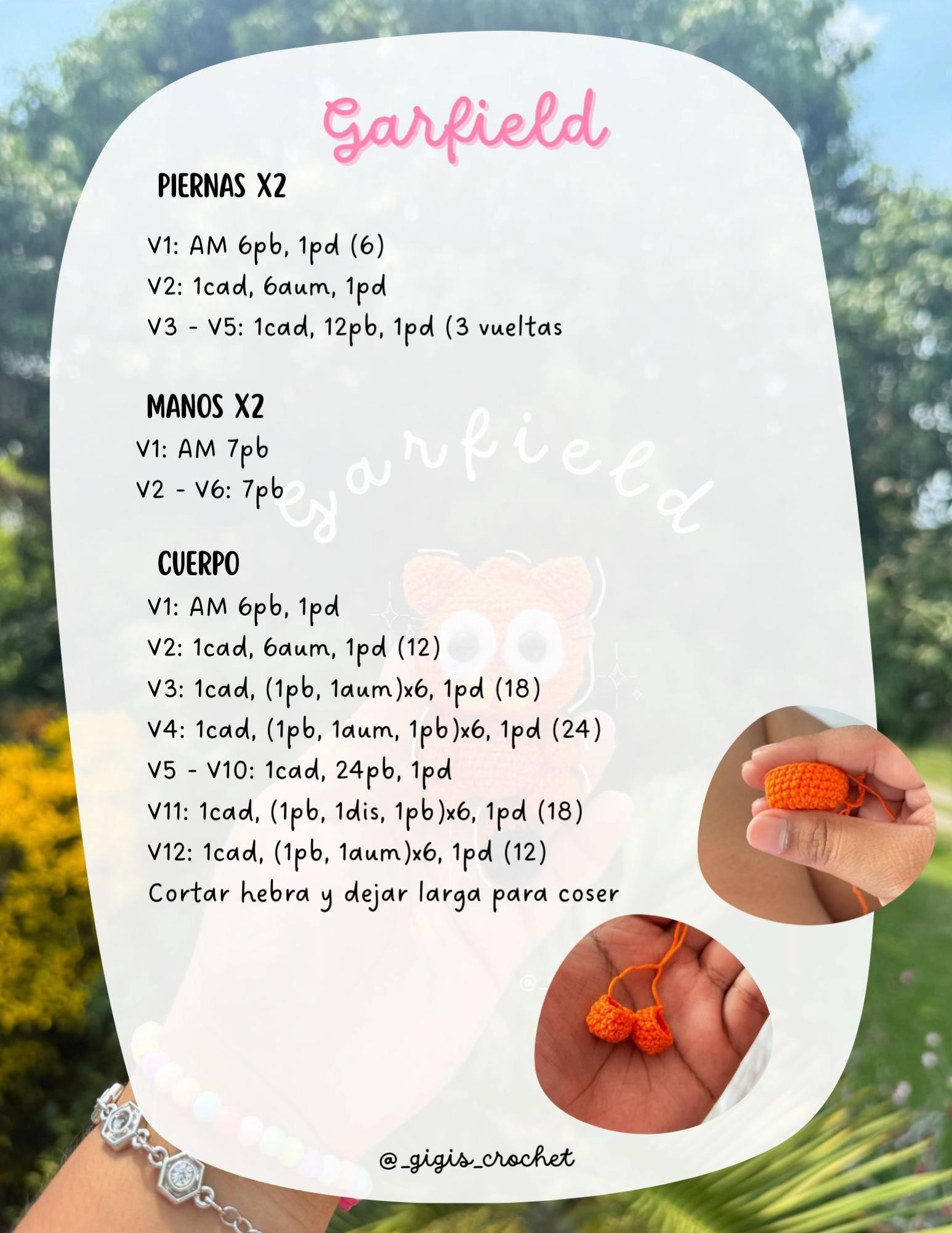 Patrón Gratuito de Garfield Amigurumi: Instrucciones Paso a Paso