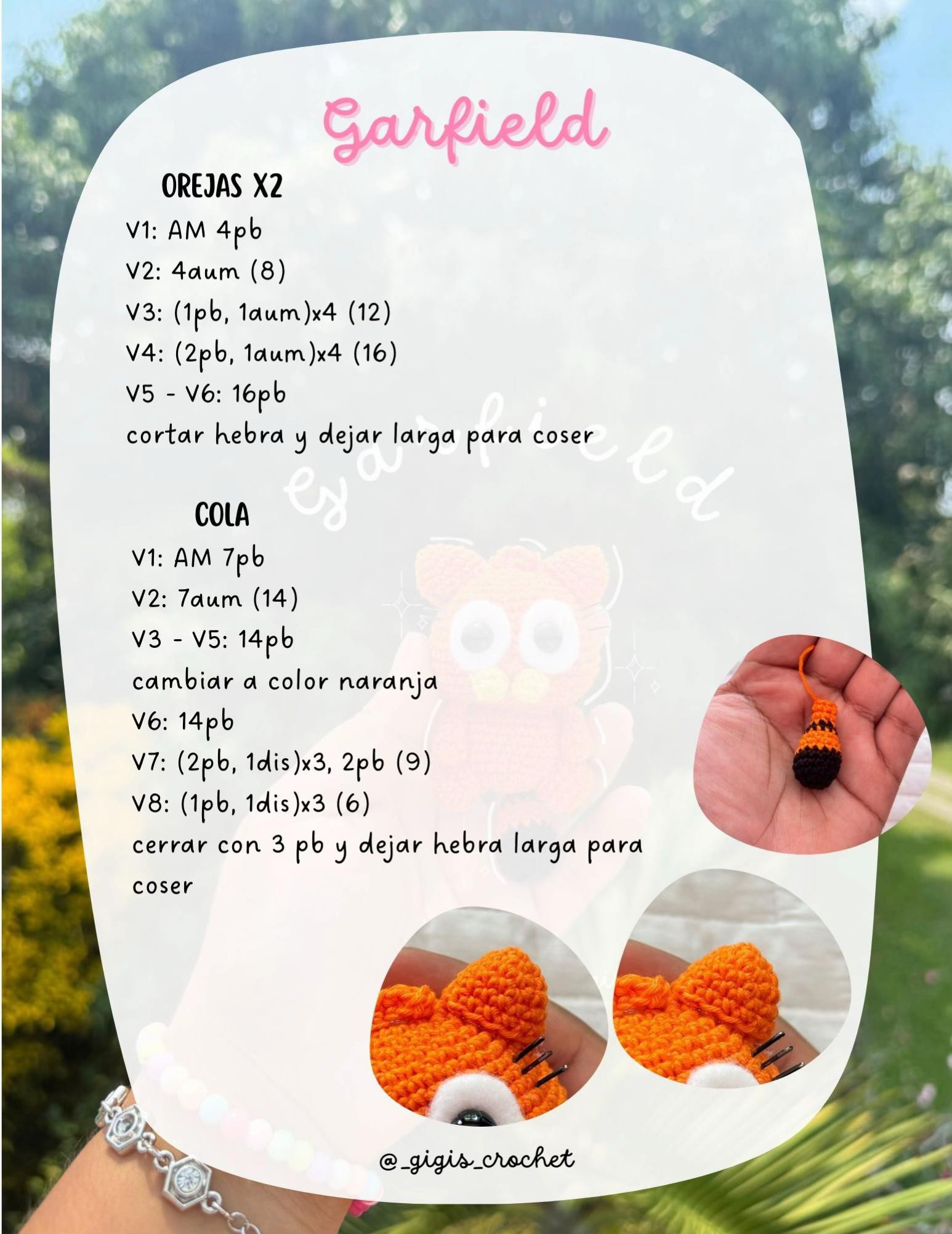 Patrón Gratuito de Garfield Amigurumi: Instrucciones Paso a Paso