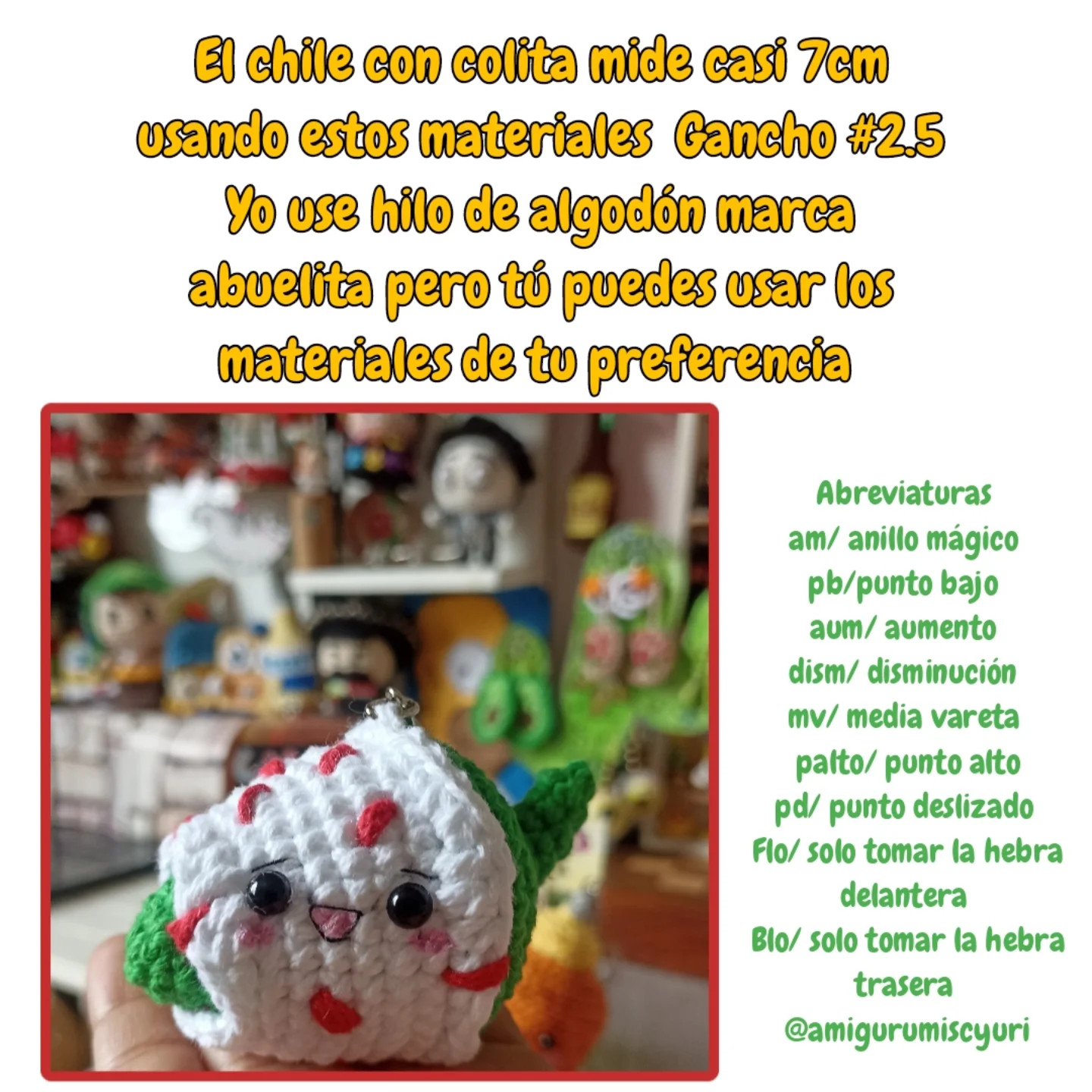 Patrón gratuito de llavero amigurumi Chile en Nogada mexicano