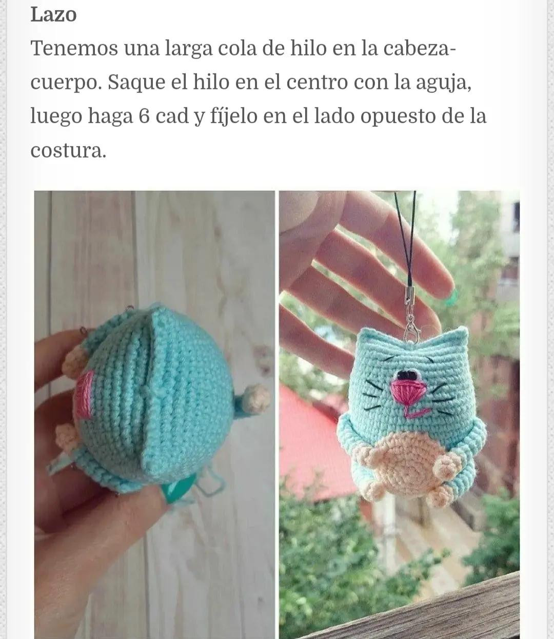 Patrón gratuito de llavero de gato Amigurumi: cuerpo, cabeza, brazos y piernas