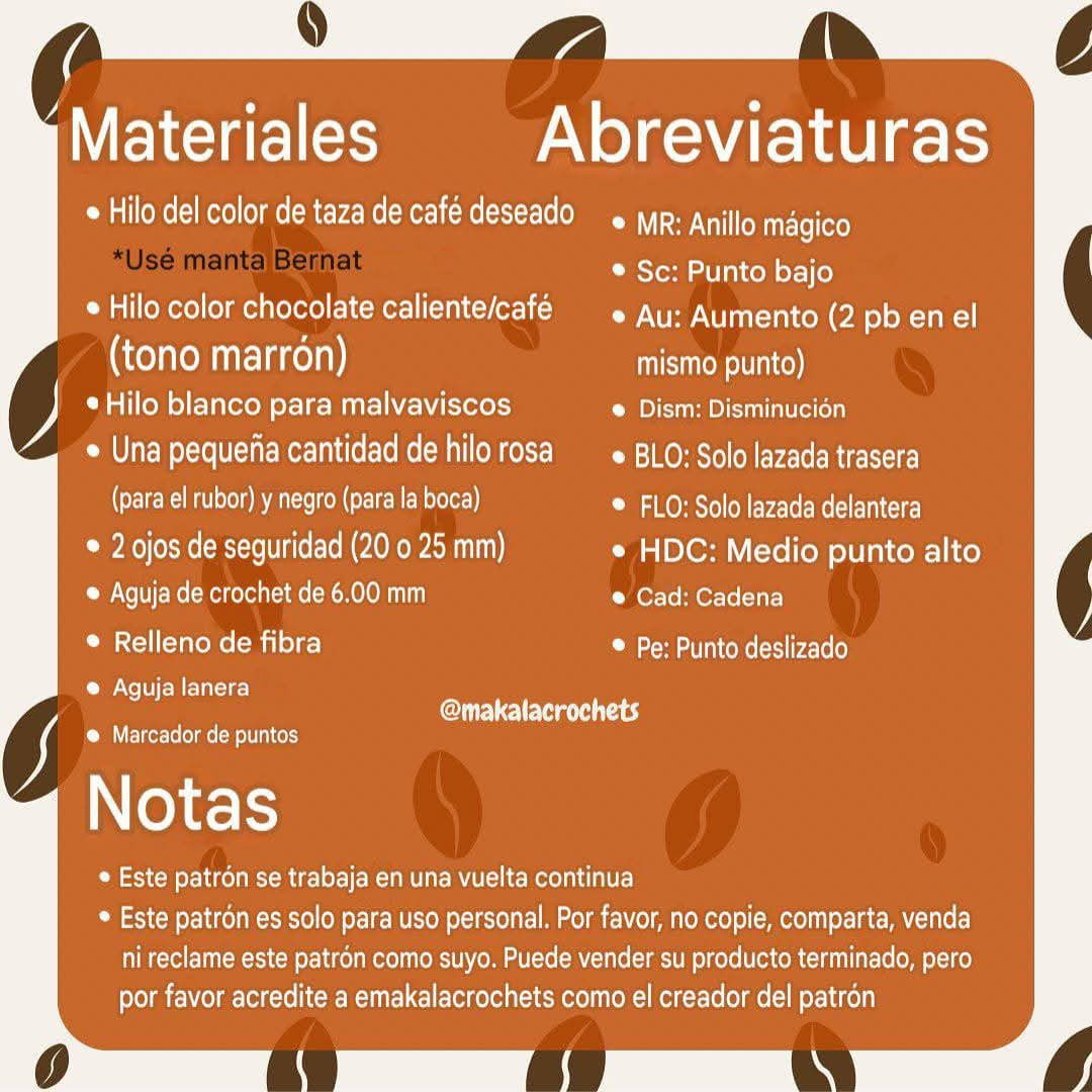 Patrón gratuito de taza de café caliente con malvaviscos amigurumi