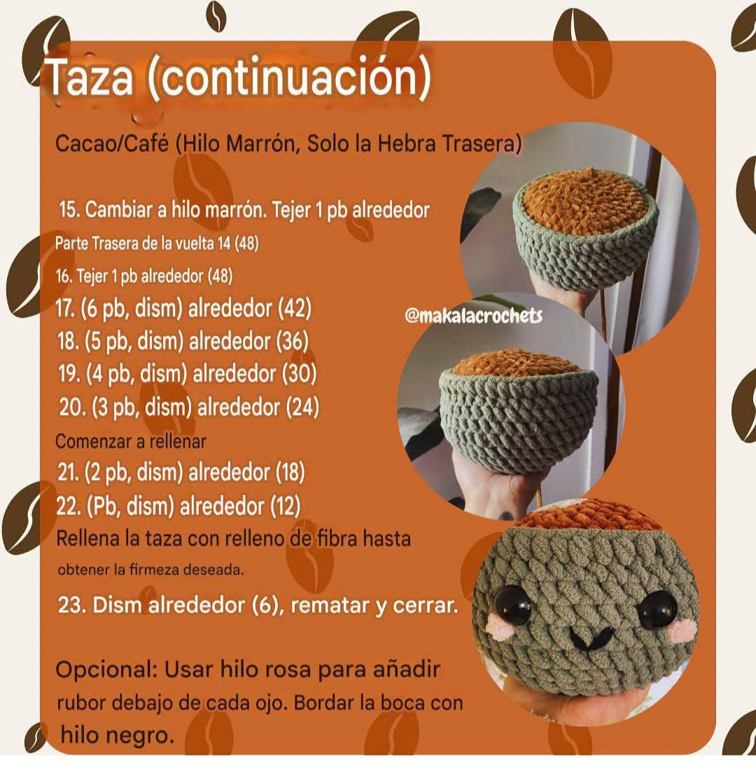 Patrón gratuito de taza de café caliente con malvaviscos amigurumi