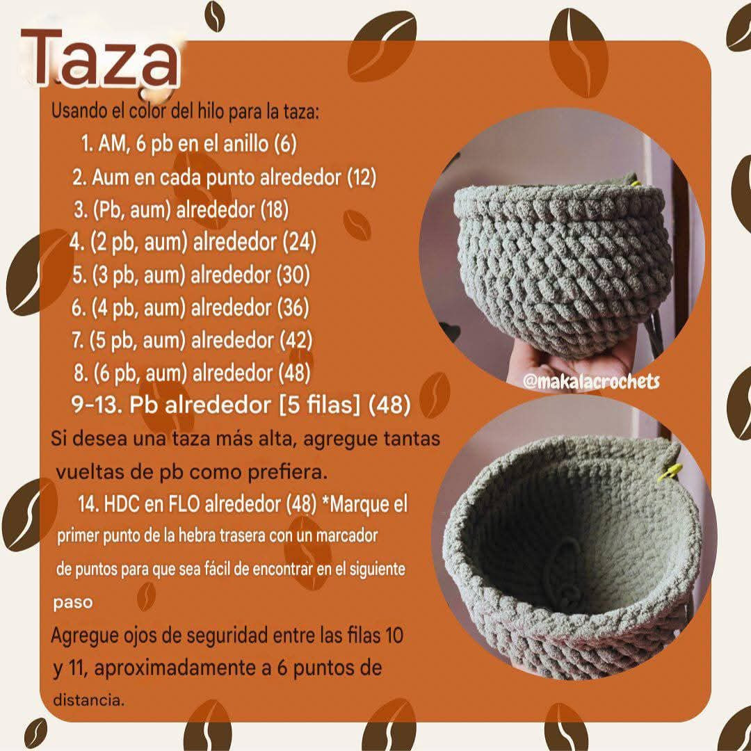 Patrón gratuito de taza de café caliente con malvaviscos amigurumi