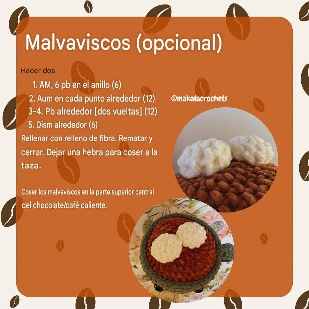 Patrón gratuito de taza de café caliente con malvaviscos amigurumi