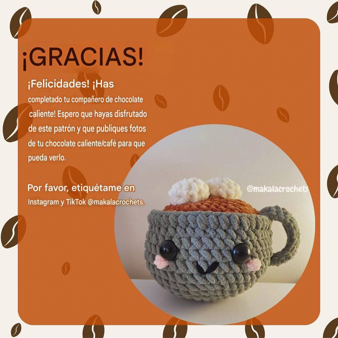 Patrón gratuito de taza de café caliente con malvaviscos amigurumi