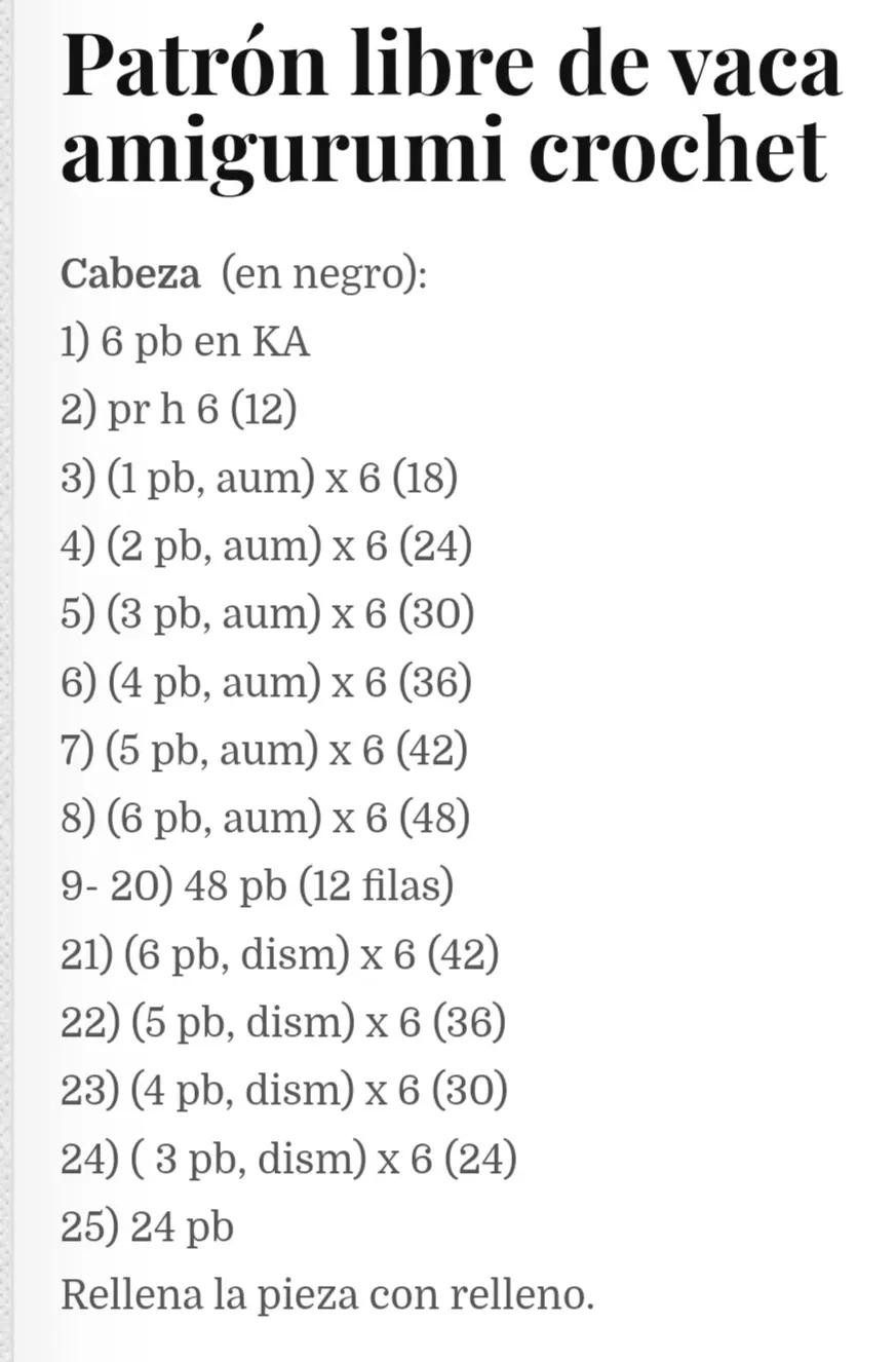 Patrón gratuito de vaca amigurumi crochet: guía paso a paso para cabeza y orejas con hilo YarnArt