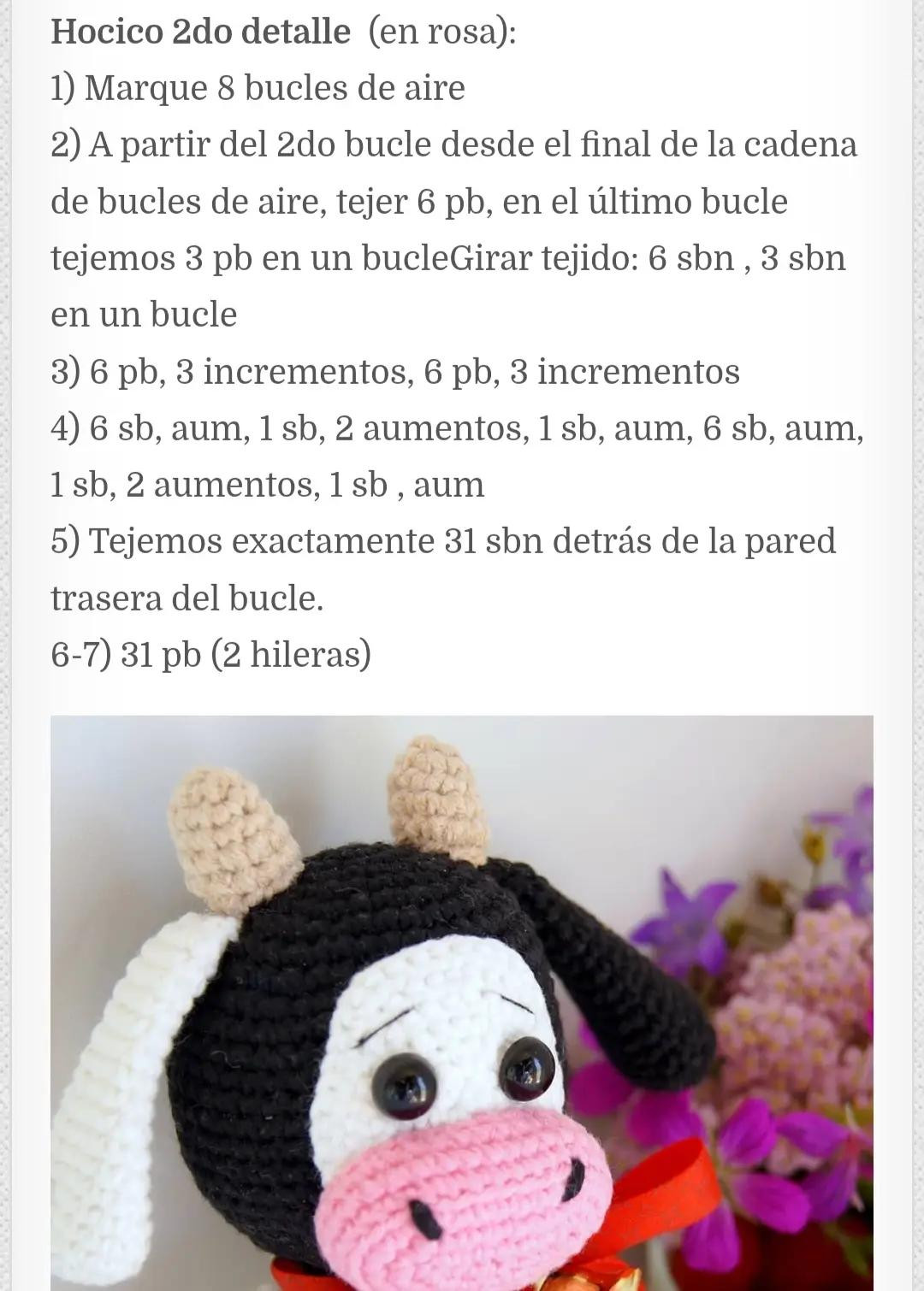 Patrón gratuito de vaca amigurumi crochet: guía paso a paso para cabeza y orejas con hilo YarnArt