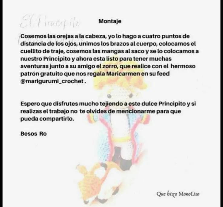 Patrón gratuito El Principito amigurumi y zorro