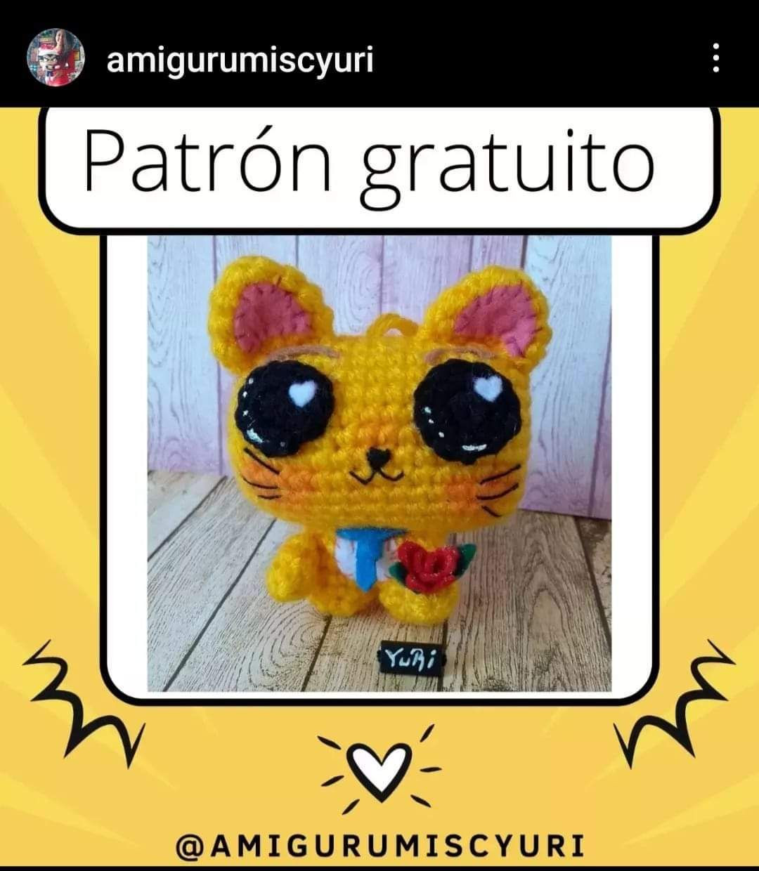 Patrón gratuito gatito amigurumi amarillo con ojos grandes