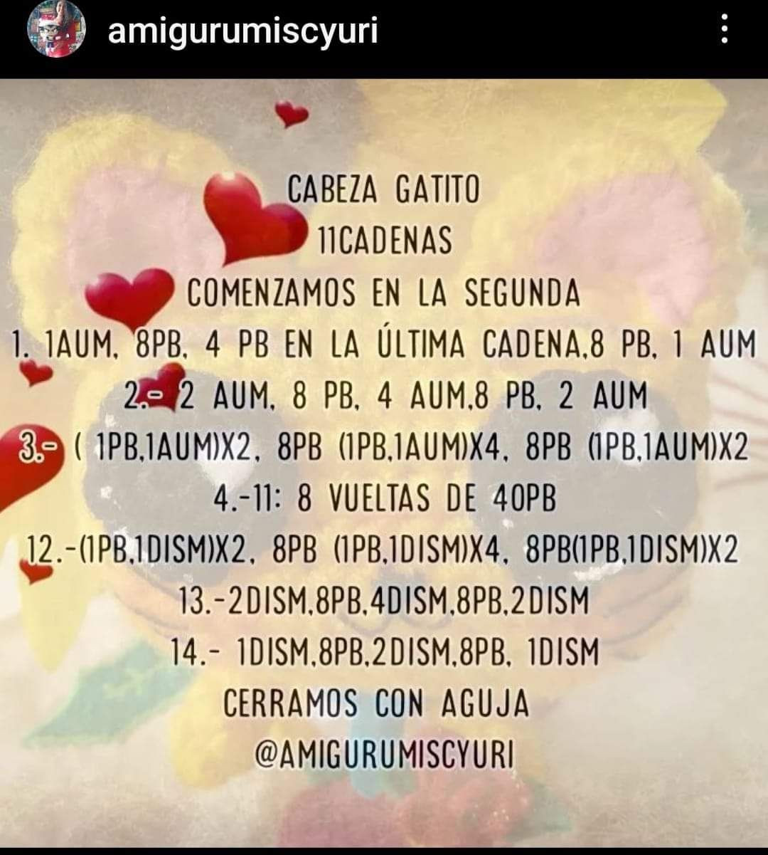 Patrón gratuito gatito amigurumi amarillo con ojos grandes