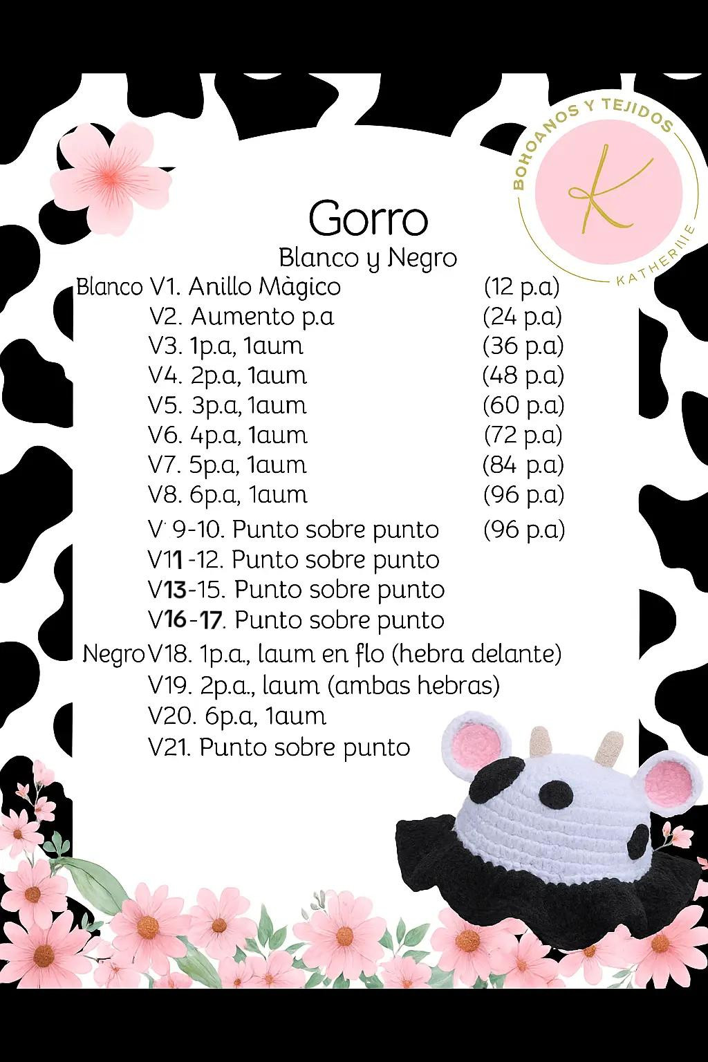 Patrón gratuito Gorro Vaquita crochet blanco y negro