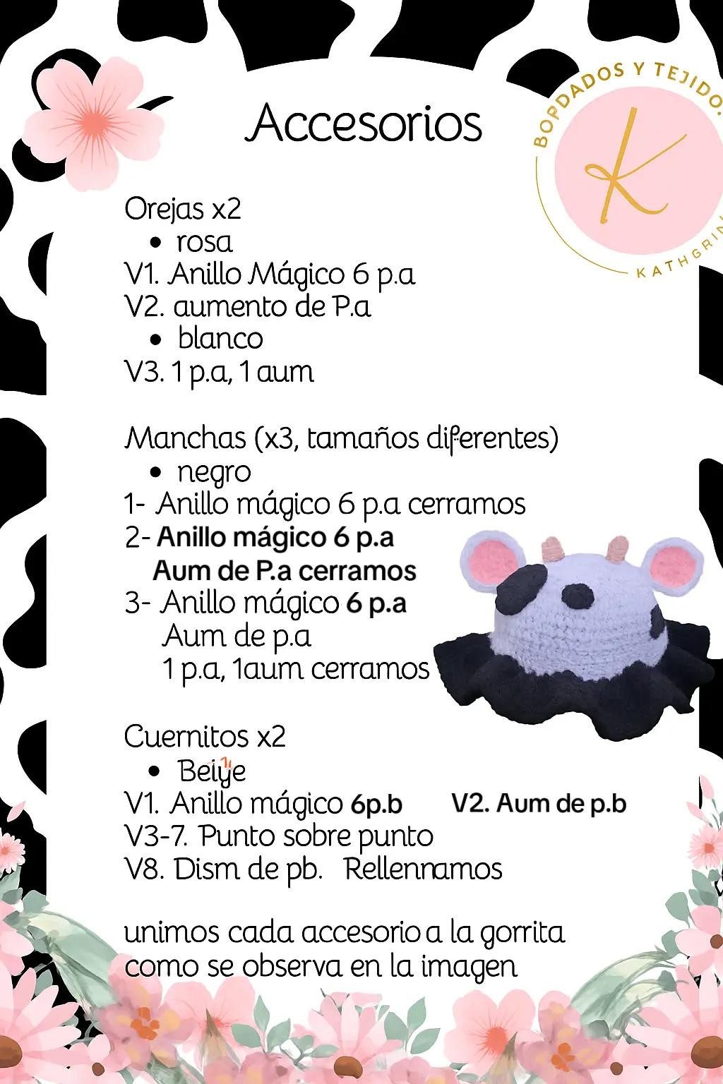 Patrón gratuito Gorro Vaquita crochet blanco y negro