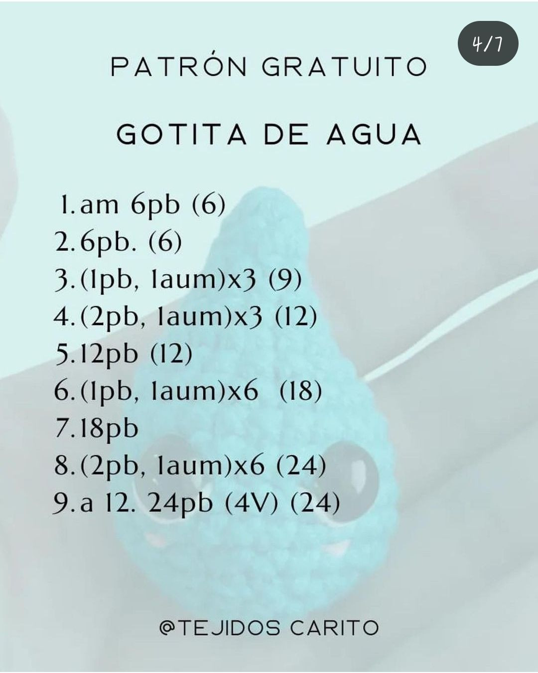 Patrón Gratuito: Gotita de Agua Amigurumi Azul